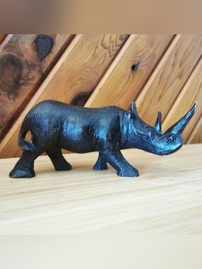 Vintage Hand-Carved Wooden Rhino Figurine